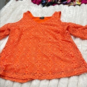 Cold shoulder, beautiful lace, orange blouse  p7